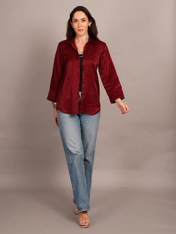 Maroon Mashru & ajrakh silkDetail Shirt