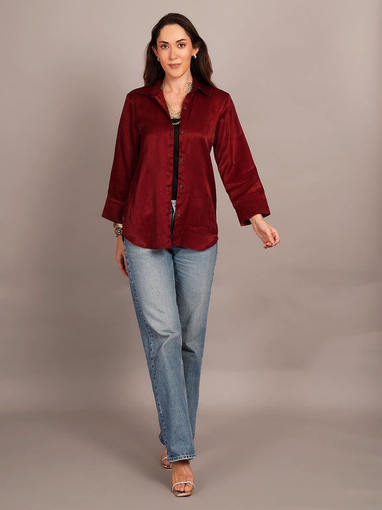Maroon Mashru & ajrakh silkDetail Shirt
