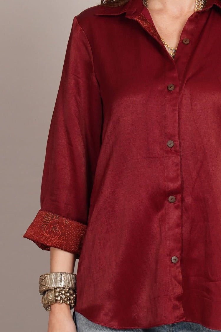 Maroon Mashru & ajrakh silkDetail Shirt