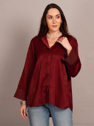 Maroon Mashru Sleeve & Back Detail Shirt