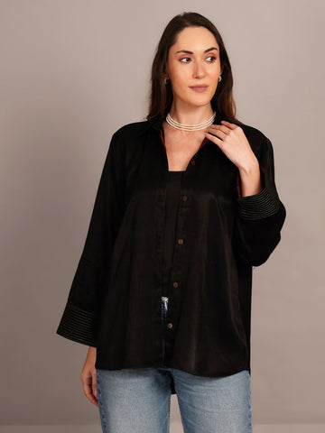 Black Mashru Sleeve Detail Shirt