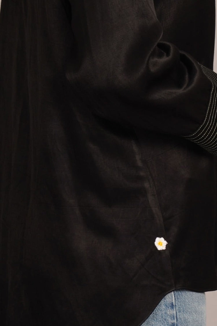 Black Mashru Sleeve Detail Shirt