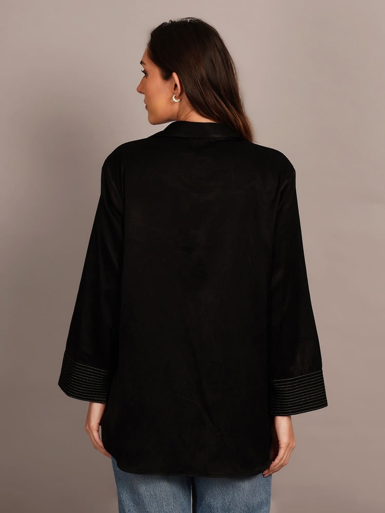Black Mashru Sleeve Detail Shirt