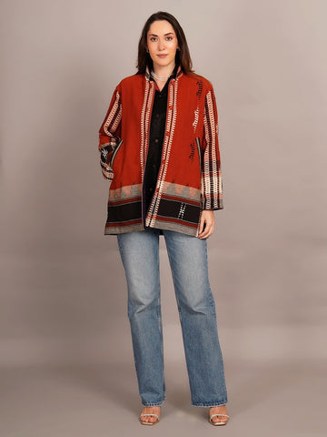 Rust Kotpad Tussar & Woollen Jacket