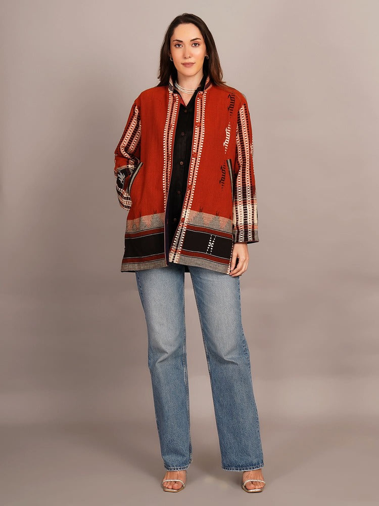 Rust Kotpad Tussar & Woollen Jacket