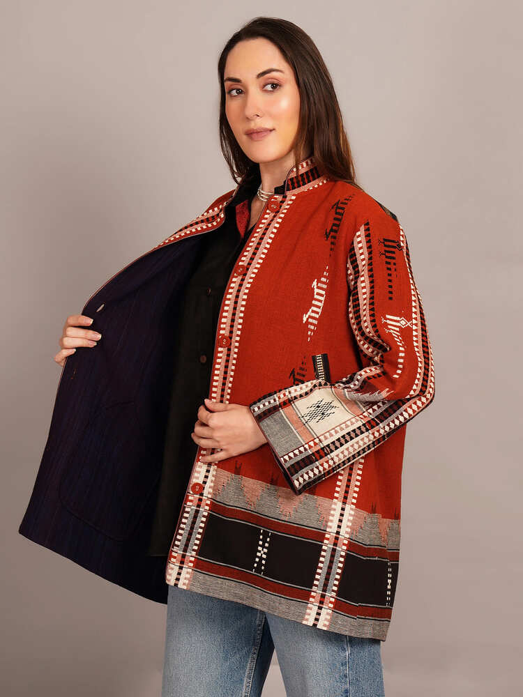 Rust Kotpad Tussar & Woollen Jacket