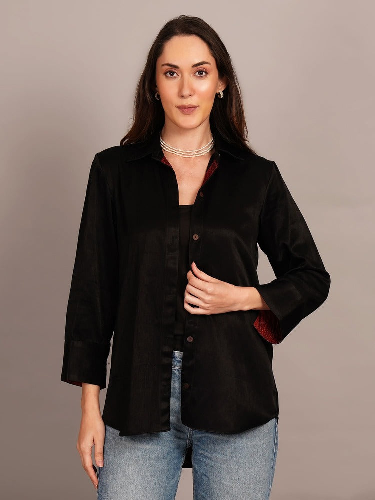 Black Mashru Sleeve & Back Detail Shirt
