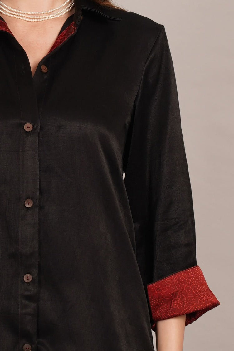 Black Mashru Sleeve & Back Detail Shirt