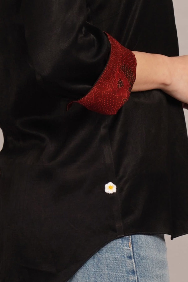 Black Mashru Sleeve & Back Detail Shirt