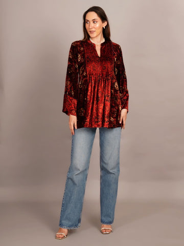 Red Black Ajrakh Velvet Tunic