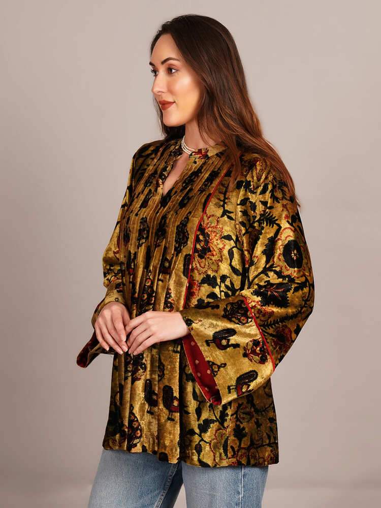 Yellow Black Bagru Velvet Tunic