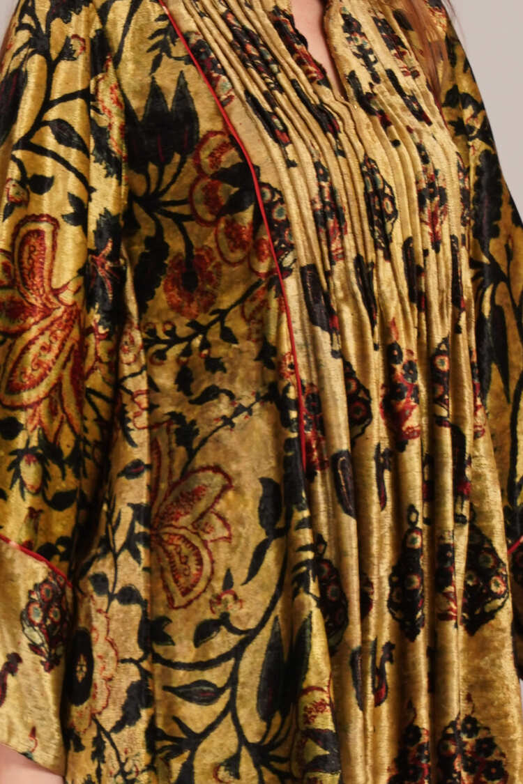 Yellow Black Bagru Velvet Tunic
