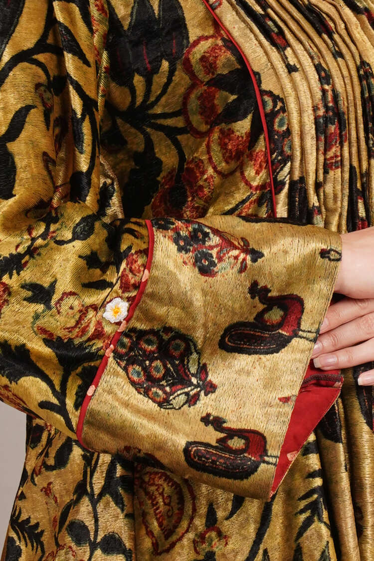 Yellow Black Bagru Velvet Tunic