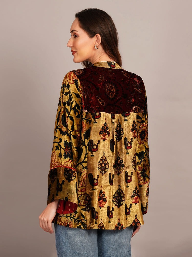 Yellow Black Bagru Velvet Tunic