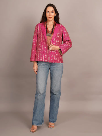Pink Kantha & Ajrakh Blazer