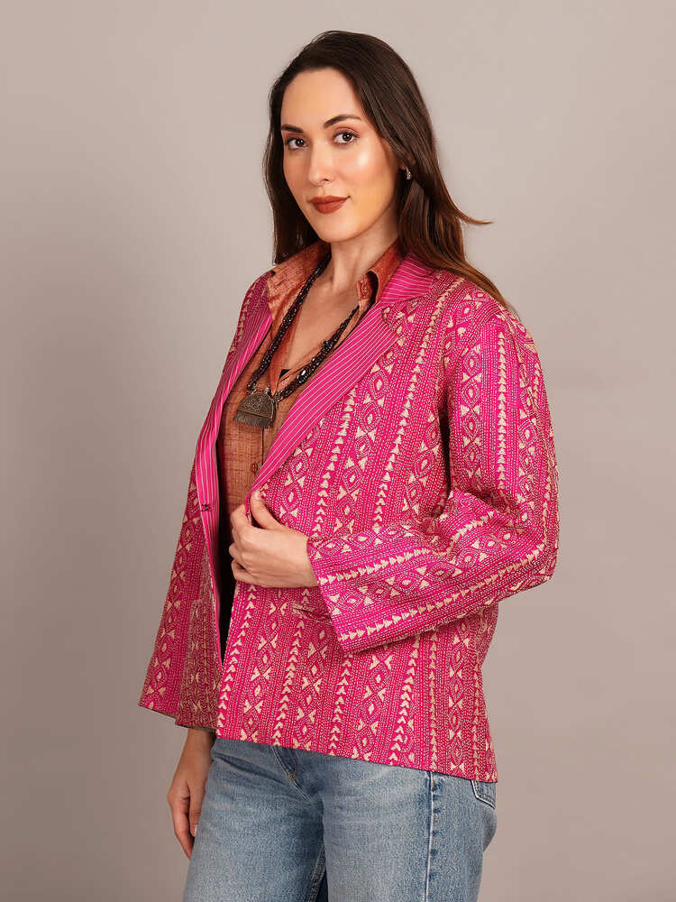 Pink Kantha & Ajrakh Blazer