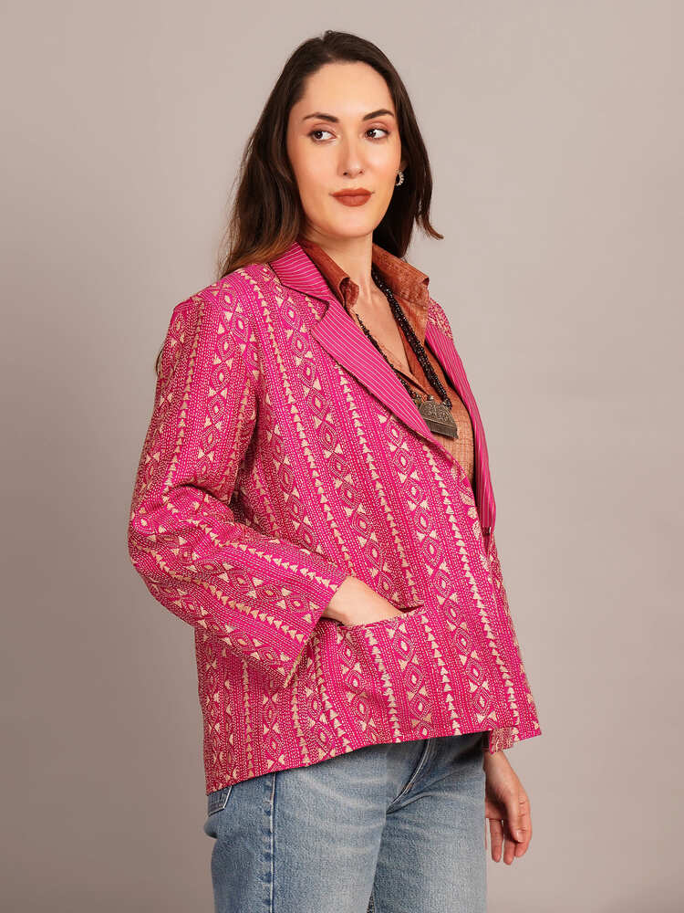 Pink Kantha & Ajrakh Blazer