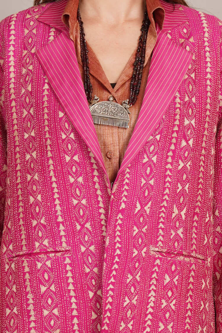 Pink Kantha & Ajrakh Blazer