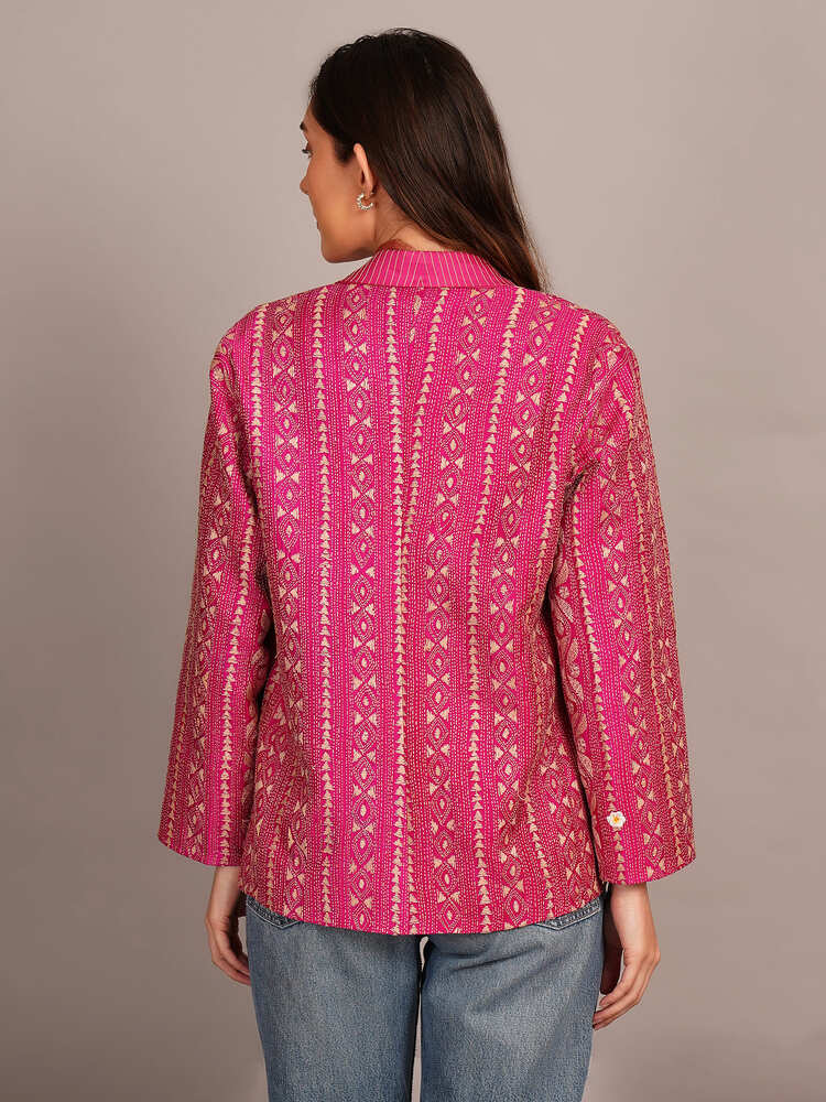 Pink Kantha & Ajrakh Blazer