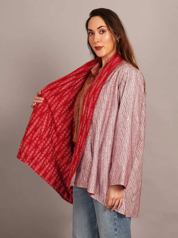 Red Kantha & Red Ikkat Cotton Overlay