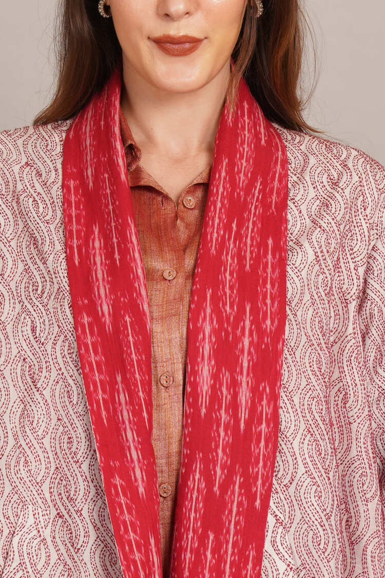 Red Kantha & Red Ikkat Cotton Overlay