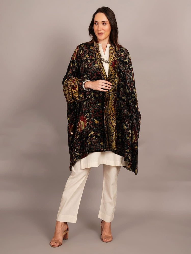Green Bagru Velvet Cape