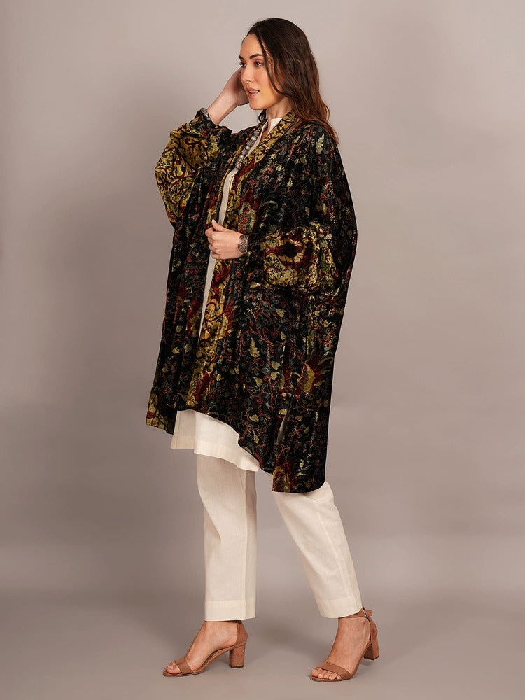 Green Bagru Velvet Cape