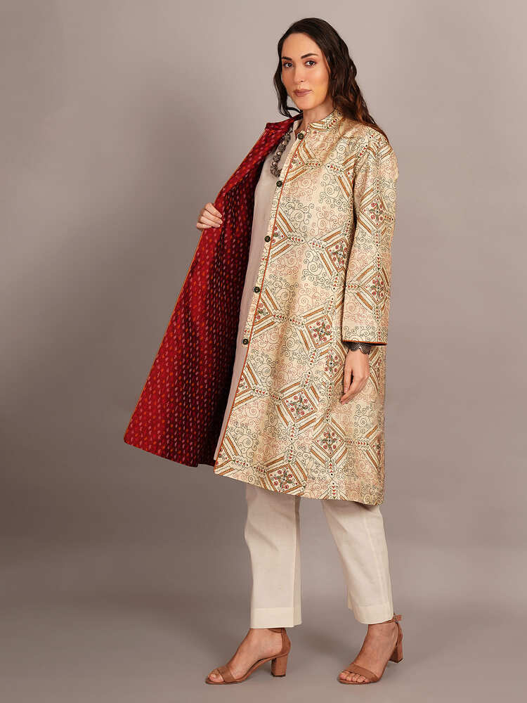 Off White Kantha & Rawsilk Ikkat Jacket