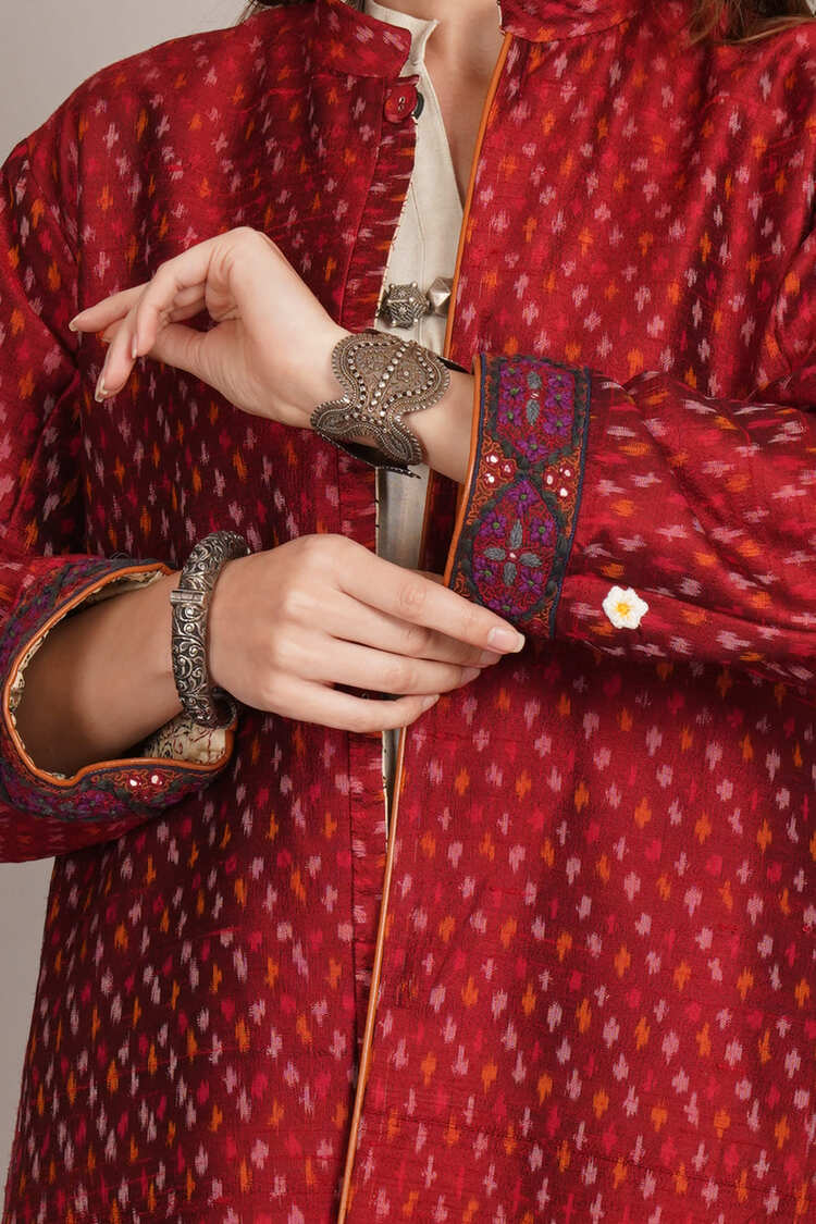 Off White Kantha & Rawsilk Ikkat Jacket