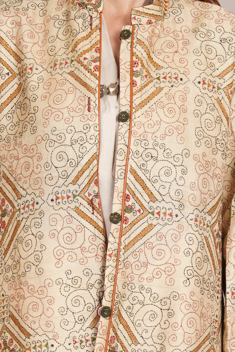 Off White Kantha & Rawsilk Ikkat Jacket