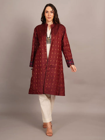Maroon Tussar & Woollen Jacket