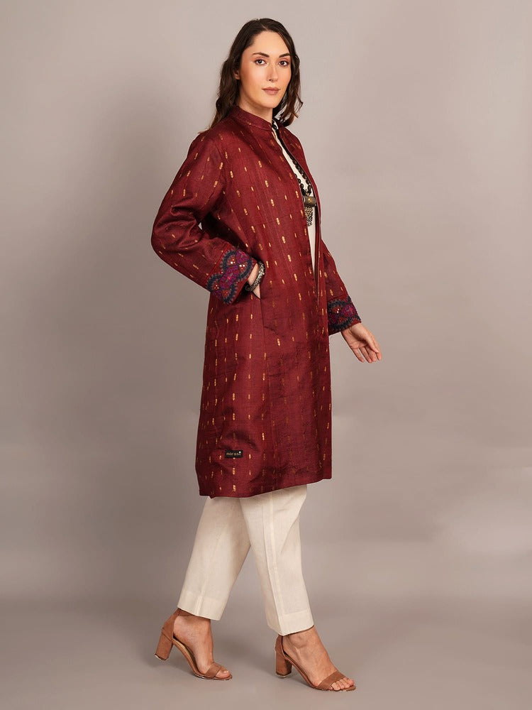 Maroon Tussar & Woollen Jacket