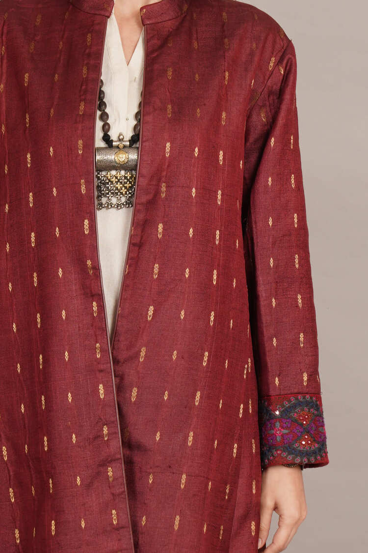 Maroon Tussar & Woollen Jacket
