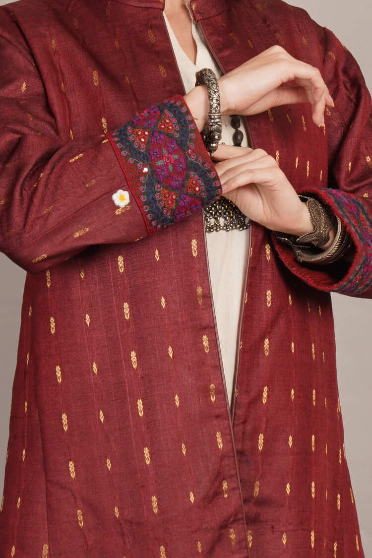 Maroon Tussar & Woollen Jacket