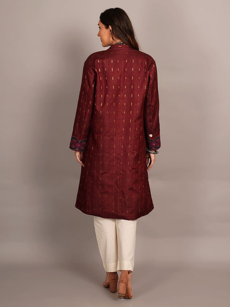 Maroon Tussar & Woollen Jacket