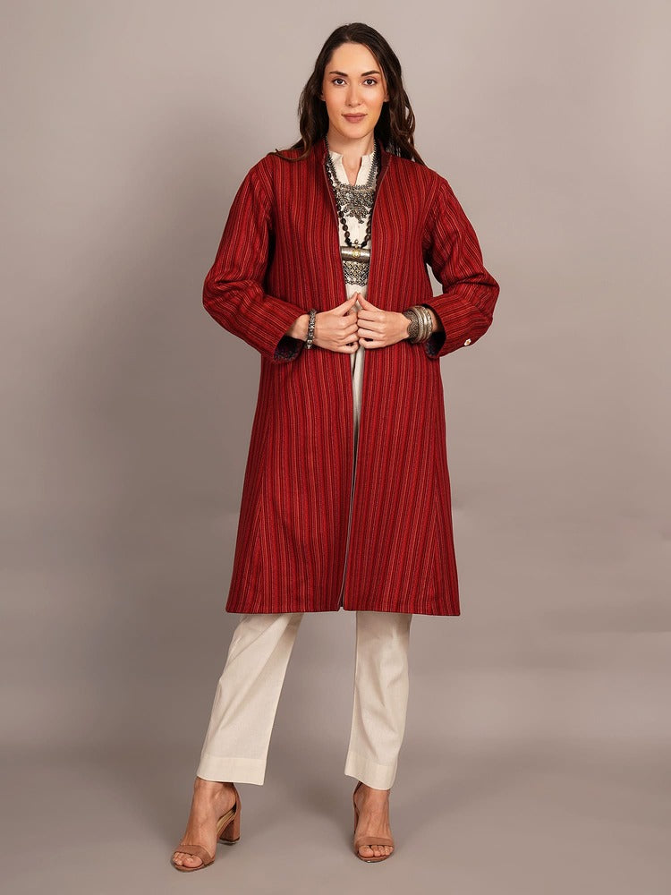 Maroon Tussar & Woollen Jacket