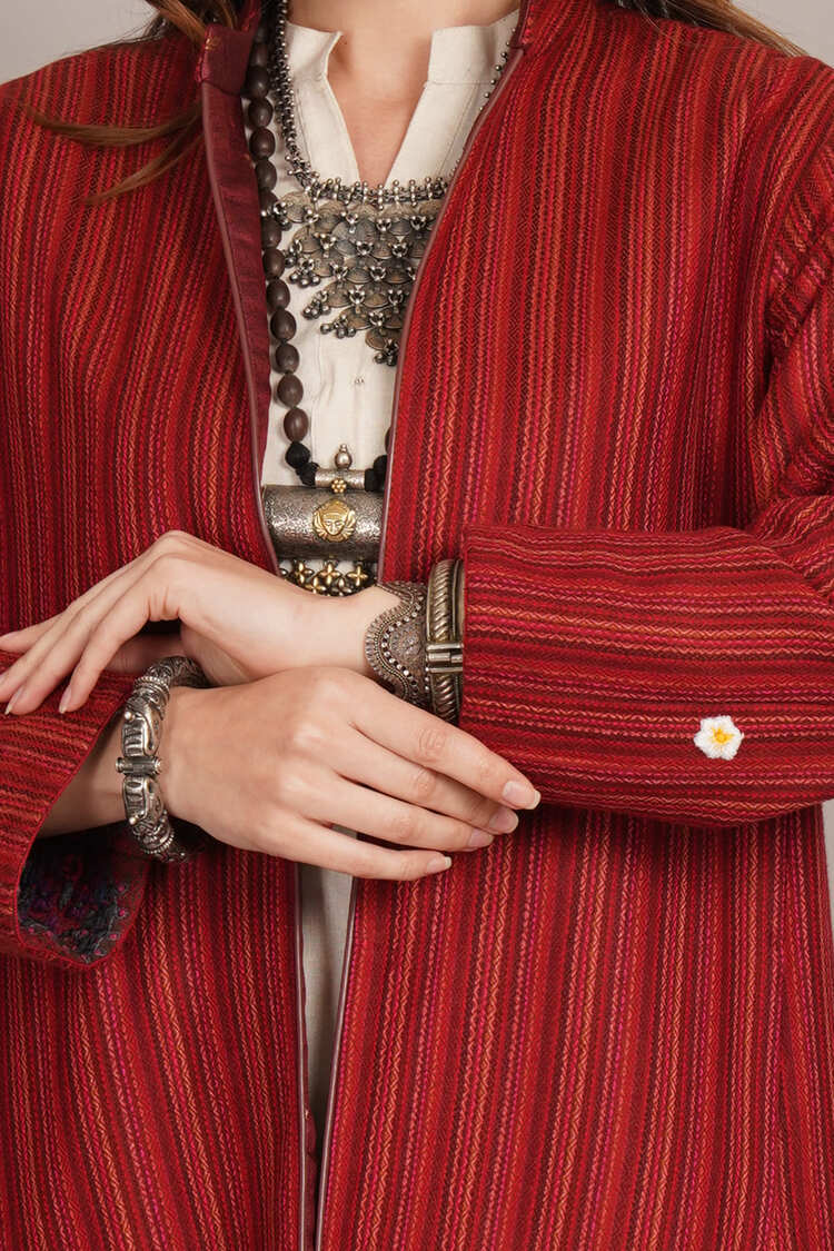 Maroon Tussar & Woollen Jacket