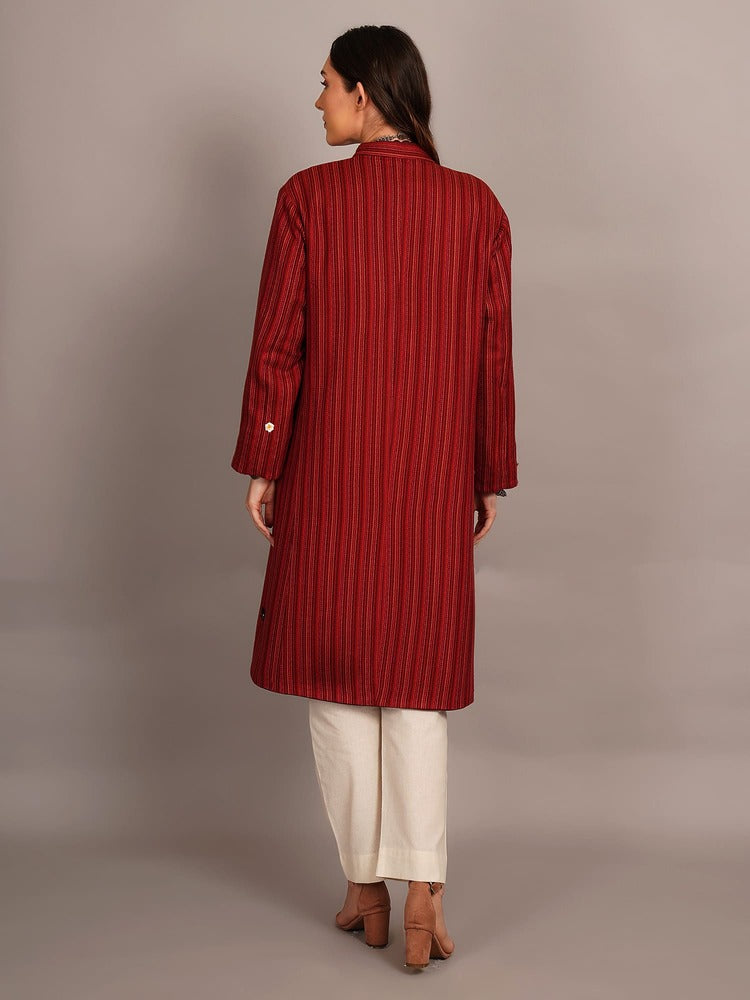 Maroon Tussar & Woollen Jacket