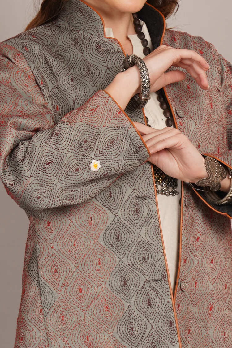 Grey Kantha & Woollen Jacket