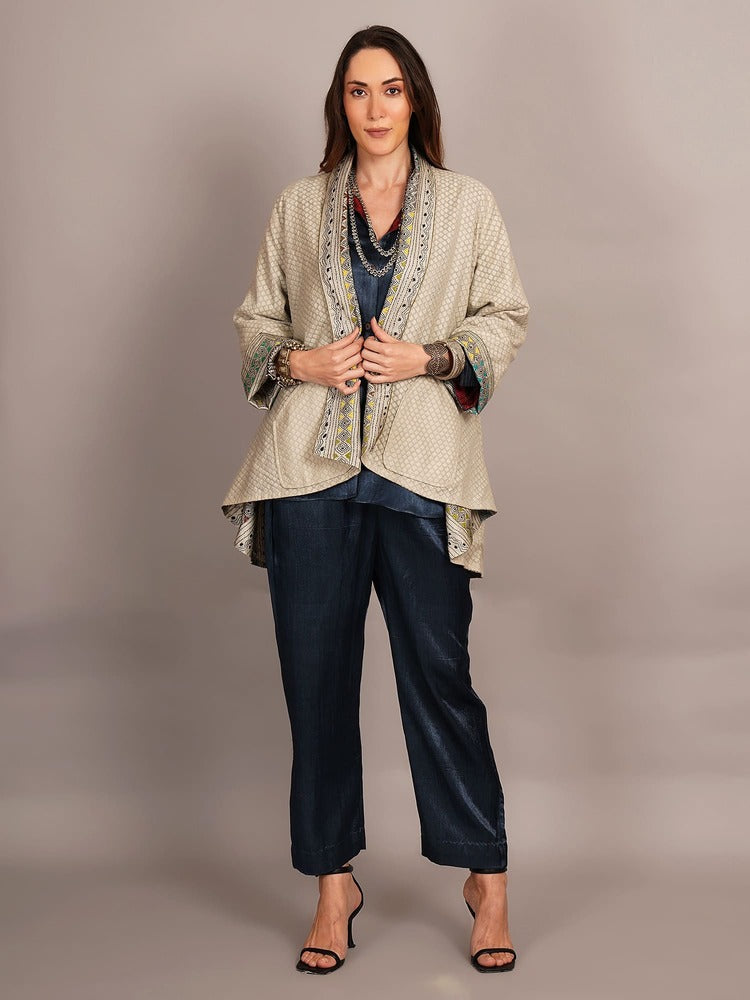 Off White Multicolour Kantha & White Chanderi Overlay