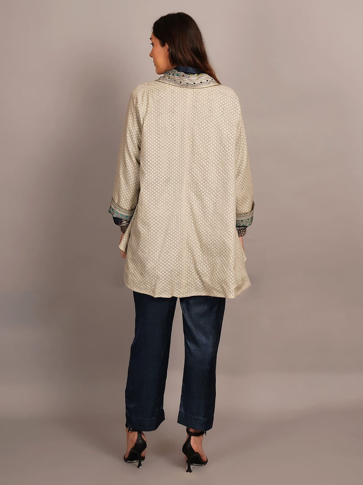 Off White Multicolour Kantha & White Chanderi Overlay