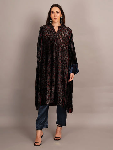 Black Ajrakh Velvet Kaftan