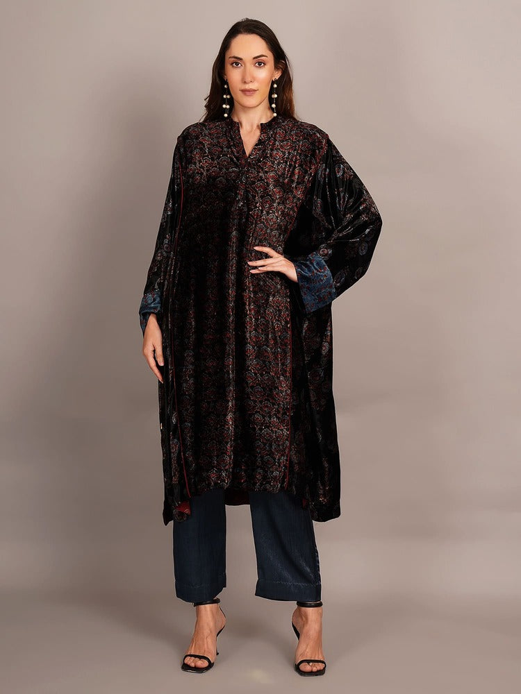 Black Ajrakh Velvet Kaftan