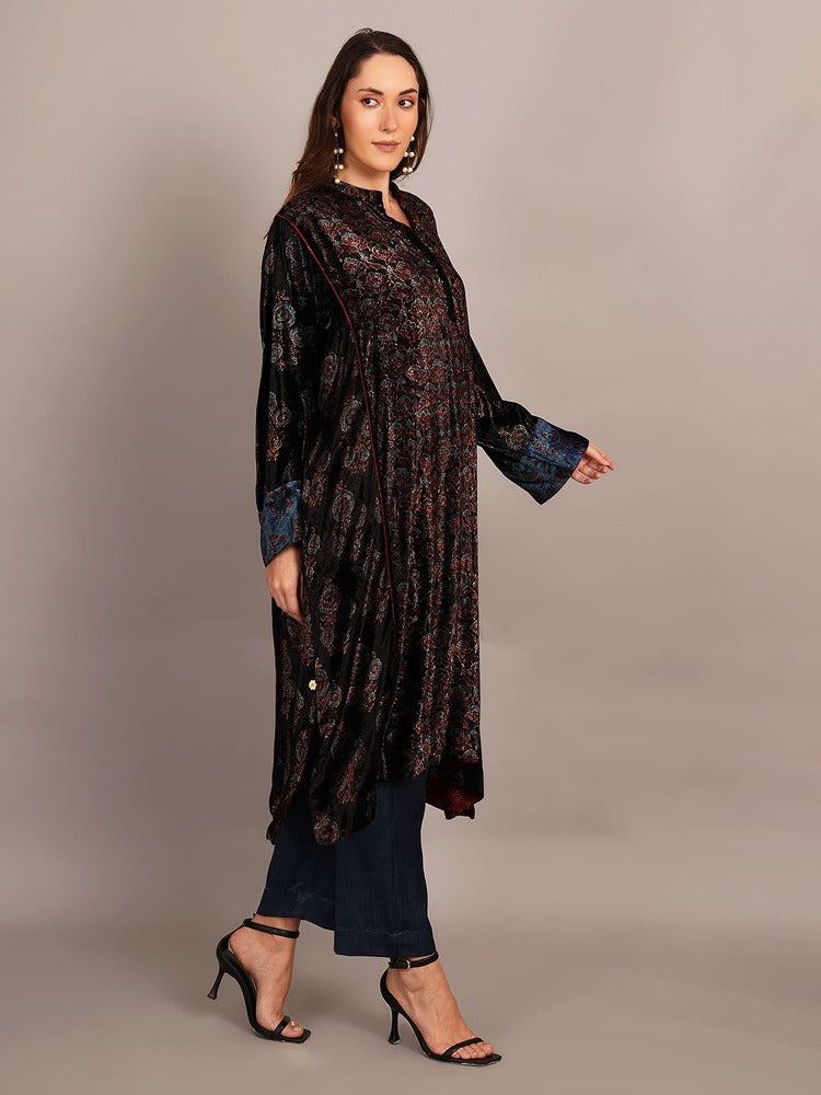 Black Ajrakh Velvet Kaftan