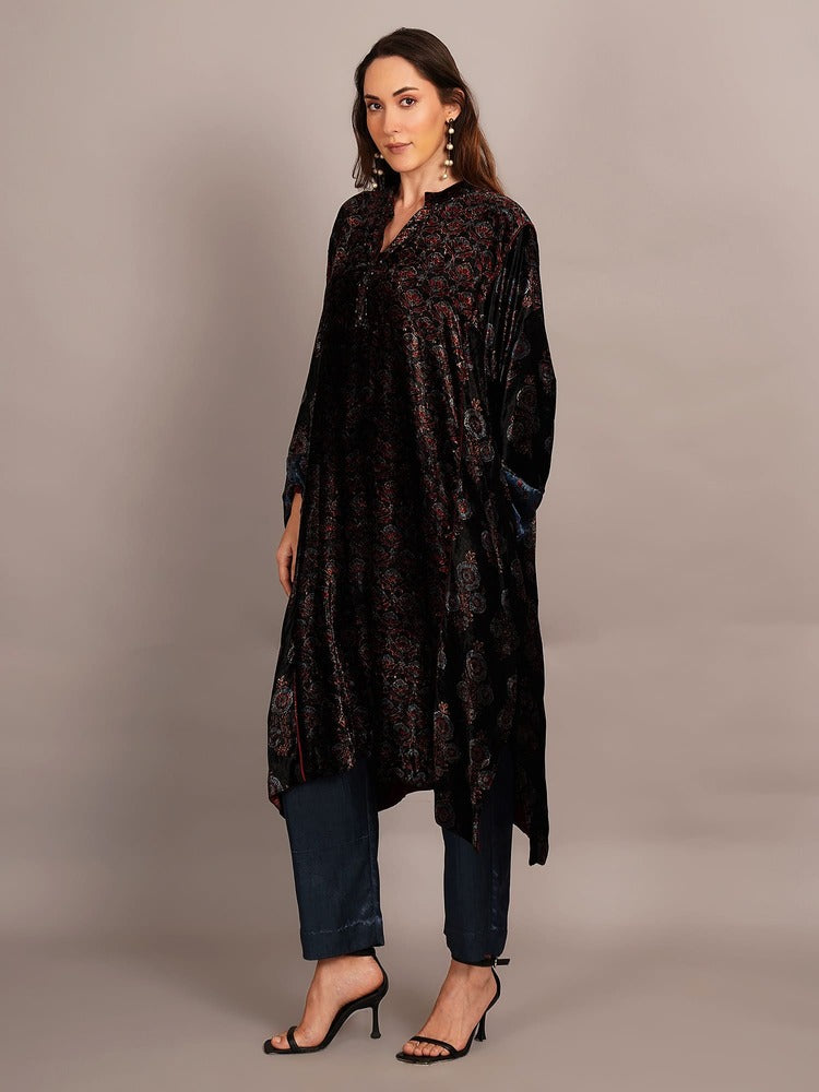 Black Ajrakh Velvet Kaftan