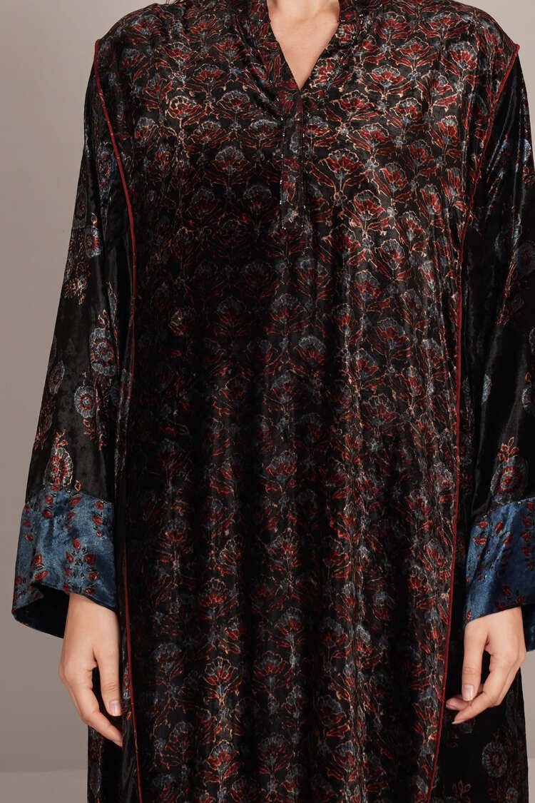 Black Ajrakh Velvet Kaftan