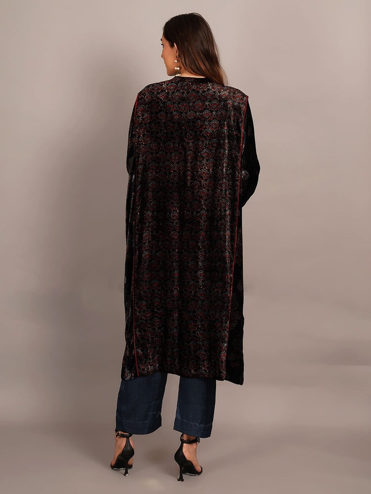 Black Ajrakh Velvet Kaftan