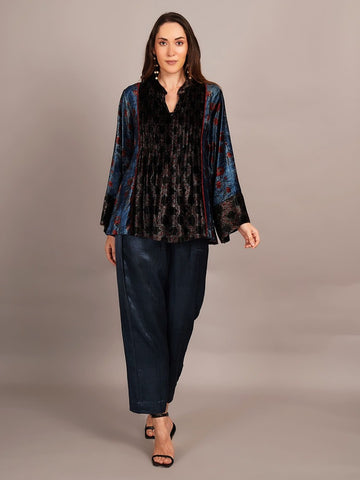 Navy Blue Ajrakh Velvet Tunic