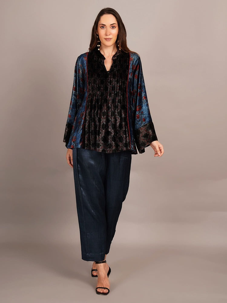 Navy Blue Ajrakh Velvet Tunic