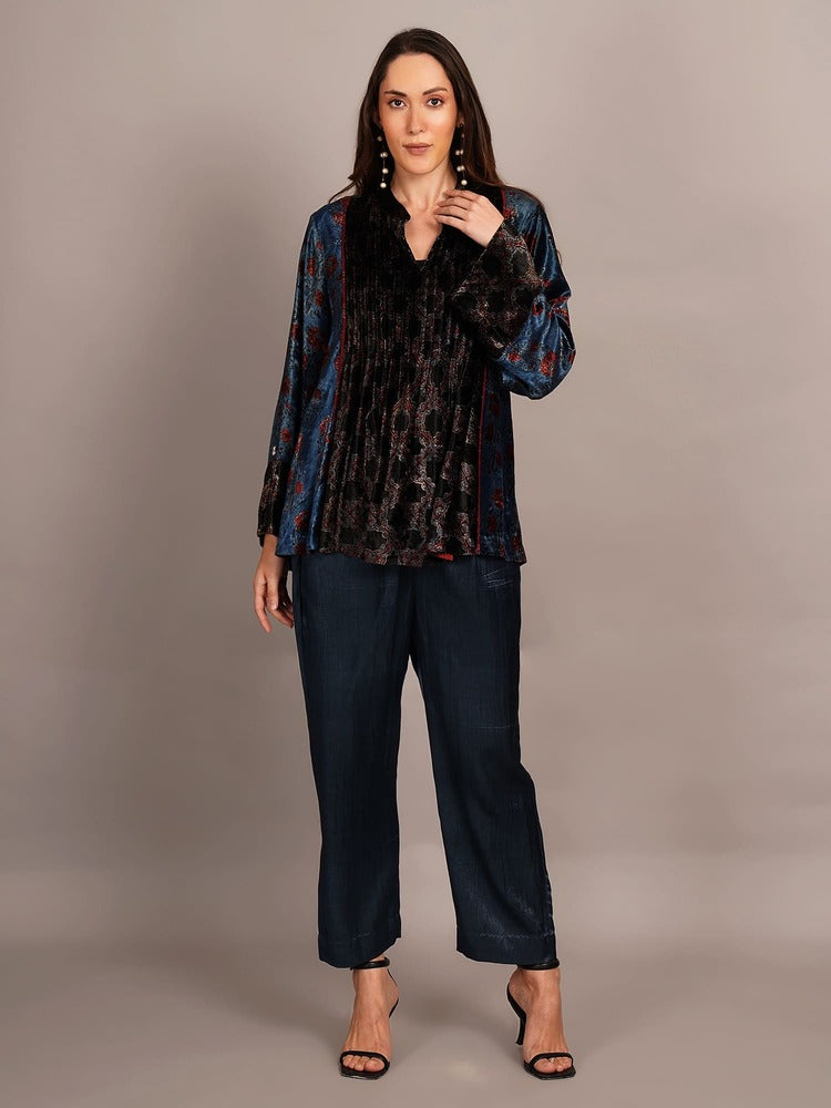 Navy Blue Ajrakh Velvet Tunic